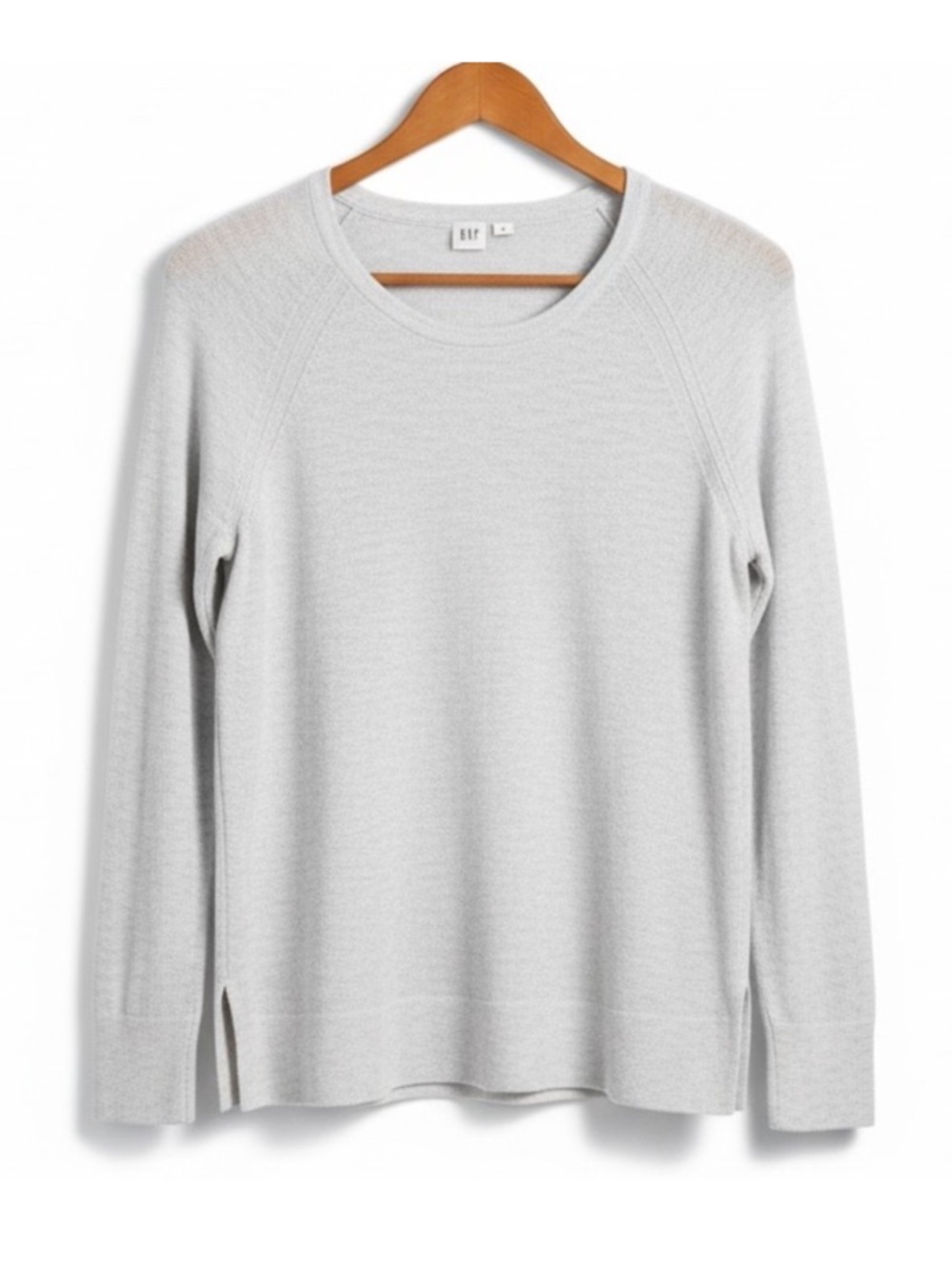 GAP Bella Crewneck Knit Sweater Gray Lightweight Waffle Top Medium - Picture 2 of 16